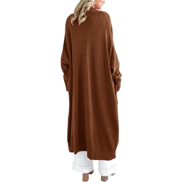 Womens Long Cardigan Sweaters with Pockets Brown - Picture 3 of 6